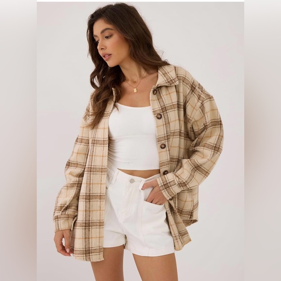 Zaful Tops - Zaful Plaid Flannel Button Down Shirt/ Shacket